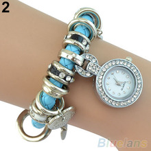 Women s Rhinestone Heart Charm Wrist Watch Faux Leather Braided Strap Bracelet