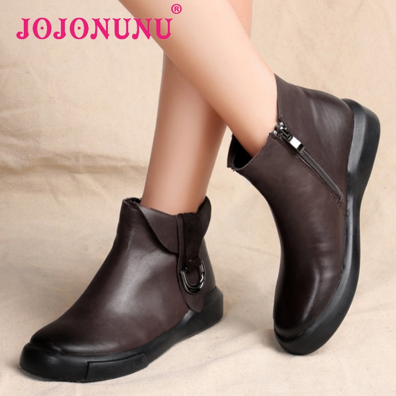 Фотография women real genuine leather flat  boots half short boot autumn retro winter botas feminina footwear shoes R7357 size 34-40