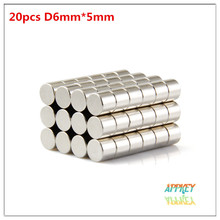 free shipping 20pcs N35 Super Strong Round Disc Magnets Magnet 6mm x 5mm Rare Earth Neodymium