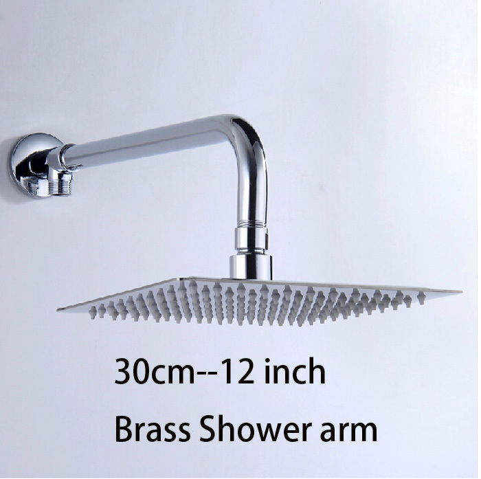 Stainless Steel 12 inch Ultrathin Shower Head Wall Mount Brass Shower Arm Chrome Finish