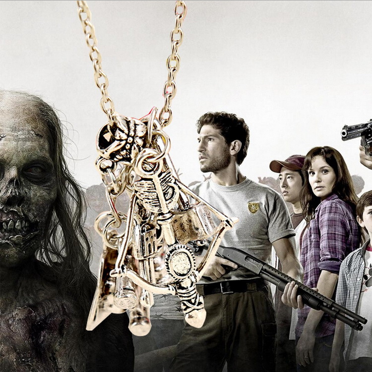 Steampunk Rock The Walking Dead Colliers Bijoux Rétro Vintage Argent Antique Longue Chaîne Femmes Arme Charmes