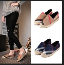 2016 celebrity brand new designer womens canvas denim checks espadrilles striped plaid hemp straw weave fisherman