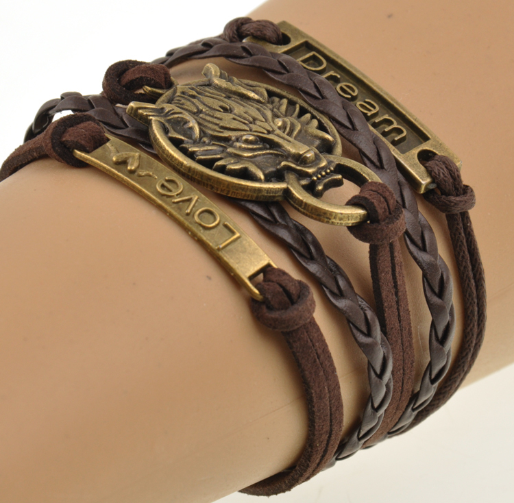 Charm Boho Wolf Style Brown Rope Chain Bracelet Men Jewelry Bracelets For Women Pulseras Mujer With