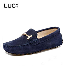 Spring Autumn Suede Leather Women Loafers Metal Buckle Genuine Leather Flat Driving Shoes Woman Female Moccasins Shoes w8801-1