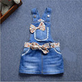 New 2017 Brand Baby Girls Denim Sundress Girls Suspender Denim Dress Heart Flower print Mini Sundress