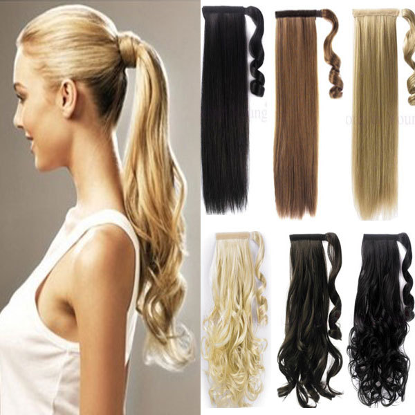 Long ponytail Clip In Pony Tail Hair Extension Extensions Wrap on hair piece Wavy/Curly Style 100% great quality free shipping