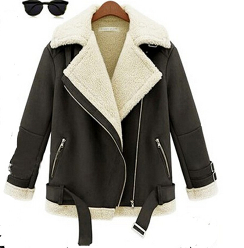 2014 new winter women faux suede jacket thick coat flocking lamb's wool women's motorcycle jackets plus size outerwear RY715
