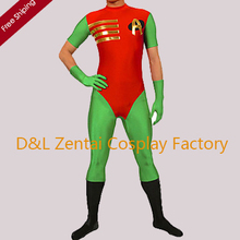 Free Shipping DHL Amazing Robin “A” Mark Red and Green Lycra Zentai Men’s Cosplay Costume RB1309