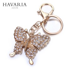 High quality Rhinestone Butterfly Jewelry keychain women key holder chain ring car chaveiros llaveros bag pendant Charm bbk-001