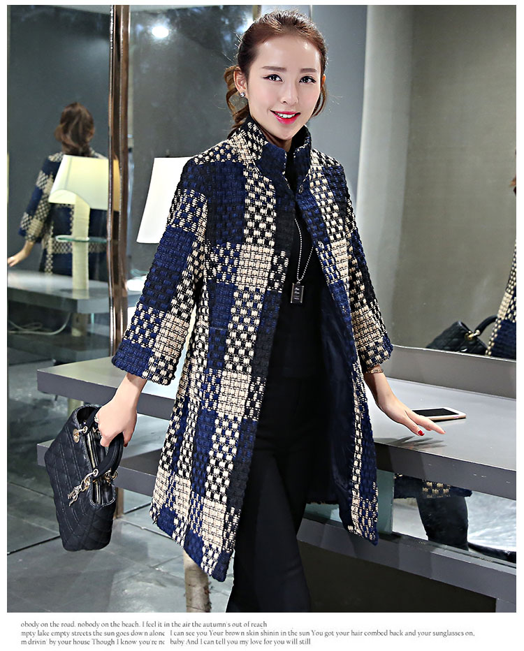 High Quality European Famous Brand font b Tartan b font Three Quarter Womens Winter Coat Classic