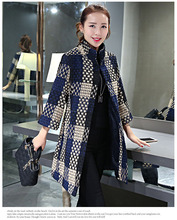 High Quality European Famous Brand Tartan Three Quarter Womens Winter Coat Classic Casual Loose Long Ladies Plaid Wool Jackets