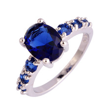 Wholesale Unisex New Arrival Fashion Jewelry Oval Cut Sapphire Quartz 925 Silver Ring Size 6 7 8 9 Free Shipping