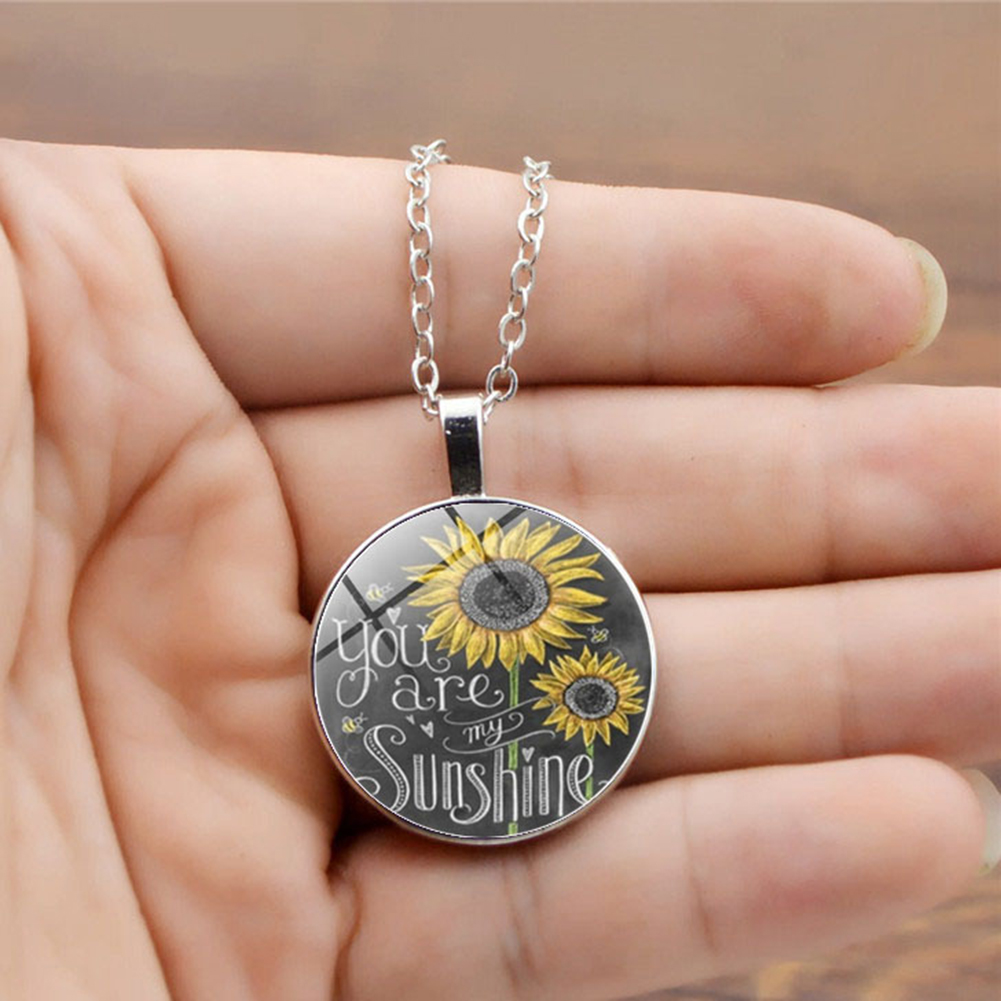 Charm Girasol You Are My Sunshine Cabujón Vidrio Cadena Joyería Pequeña