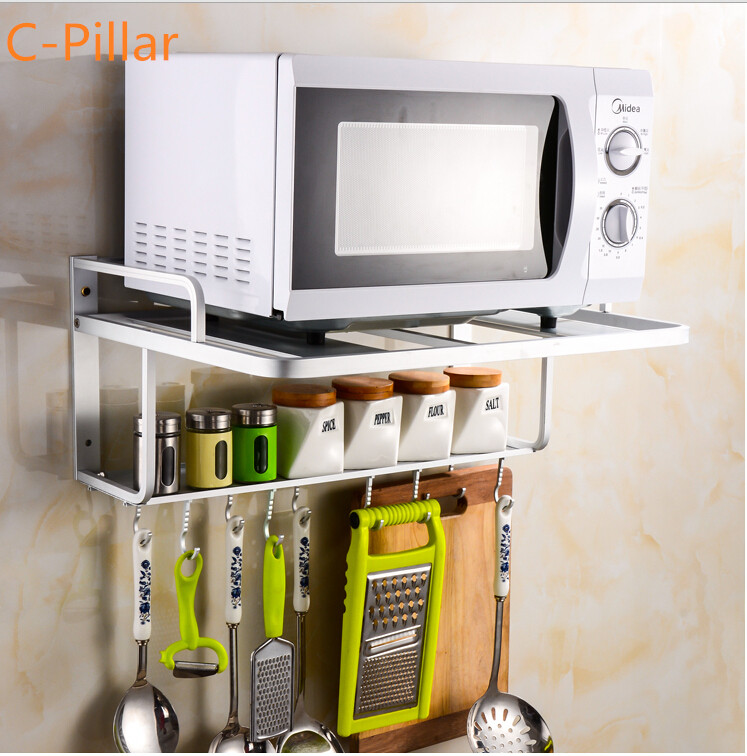 Brand Microwave Oven Shelf Rack Quality Space Aluminum Kitchen Storage Shelf  Useful Wall Cooking Tool Holder  Free Shipping