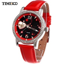 TIME100 Women’s12 constellation Cancer Automatic Self-wind Mechanical Skeleton Leather Band Wirst Watches relogio feminino