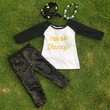 fall clothes new design gold print boutique suit girls pant sets long sleeves kids fall outfits