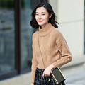 3 color Pure cashmere lady s thick short pullover turtleneck long sleeves sweater warm autumn winter