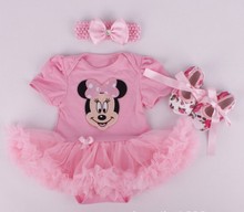 2015 Baby Girl Infant 3pcs Clothing Sets Tutu Romper Dress Jumpersuit Headband Shoes Christmas Bebe Birthday