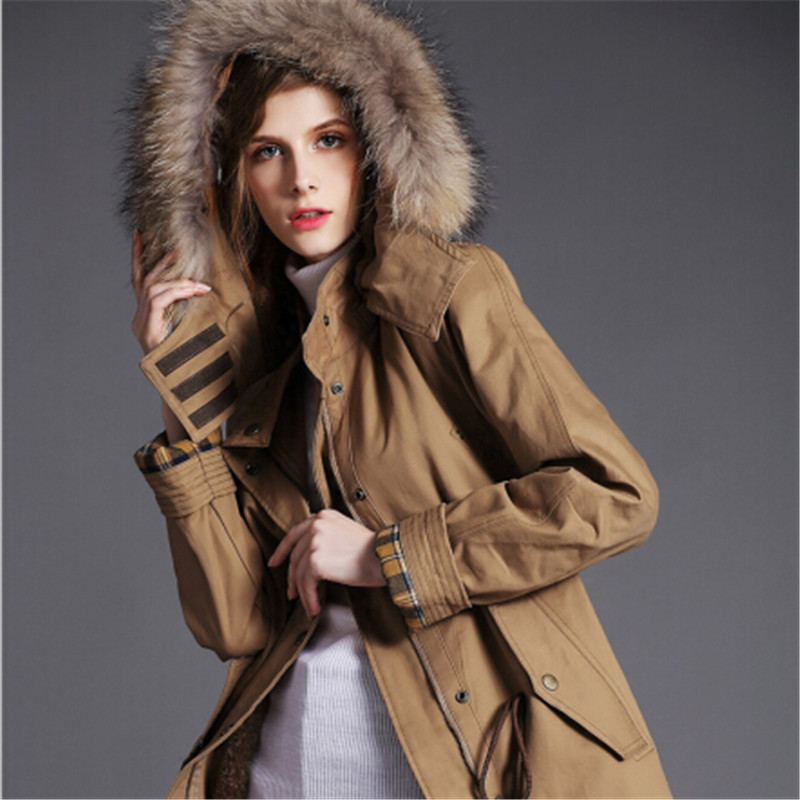 cashmere coat raccoon fur collar winter coat Winter Jacket women female Parka Hoodie cotton-padded thick jacket fur down TT042