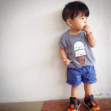 2016 Brand New Summer Kids Tshirt 100%Cotton Jersey allover Icecream print Short Sleeves boy’s girls baby T shirts