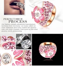2015 New Enamel Flower Rings Real 18K Gold Plated Pink Ring Jewelry Pink Genuine Austrian Crystal