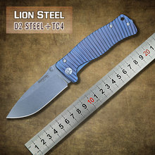 Italia león acero molletta TC4 titanium D2 cuchilla cuchillo plegable táctico de la caza que acampa al aire libre bolsillo de la supervivencia cuchillos herramientas EDC