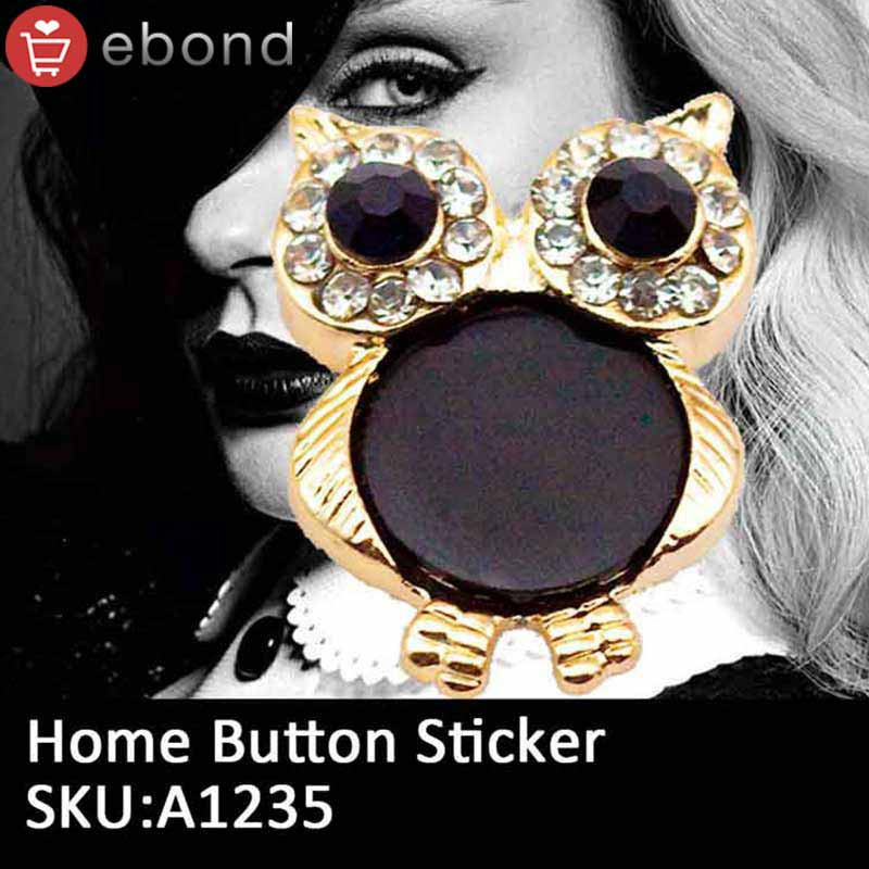 New 2015 Kawaii Owl Cabochons Decoden Home Button Sticker For iPhone 4 4s 5 5s 5C iPod iPad Product Type Stickers is_customized Yes Pattern 3D Owl Color Black Suitable for iPhone 4 4S 5 5S 5C iPod iP
