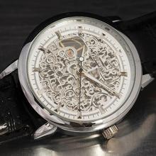 WINNER Women Mechanical Wrist Watch Leather Strap Rose Golden Vine Hollowed Pattern Golden Bezel