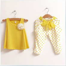 High Fashion 100% Cotton t-shirt and pant 2piece children clothing Dot Print Baby Girls Outfits Kids Clothes