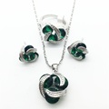 Geometric Sterling Silver Jewelry Sets Emerald Green Earrings Pendant Necklace Rings Size 6 7 8 9
