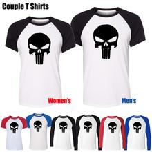 Simple Style Black Punisher Skull Marvel Design Printed T-Shirt Men’s Boy’s Graphic Tee Tops Blue or Black Sleeve