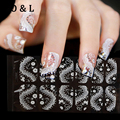 1pcs Hot 3D White Flower Lace Nail Adhesive Stickers Rhinestone Decals 16Designs Nail Art Sticker Tips