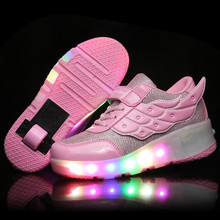 New 2016 Child Heelys Jazzy Junior Girls Boys LED Light Heelys Roller Skate Shoes With Wheels pink For Children Kids Sneakers