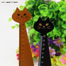 Creative Wood Straight Ruler Black Yellow 2 Colors Lovely Cat Shape Ruler Office Supplies Gift for Kids School Supplies15cm