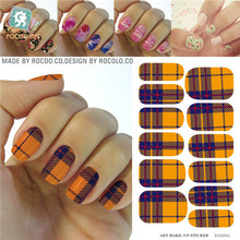 Granny Chic Yellow Purple Tartan Water Transfer Design Nails Stickers Manicure Styling Tools Water Film Paper Decals