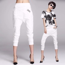 High quality new arrivals women pants white pants Elastic Waist women pencil harem pants linen pants hip-collapse model clothing