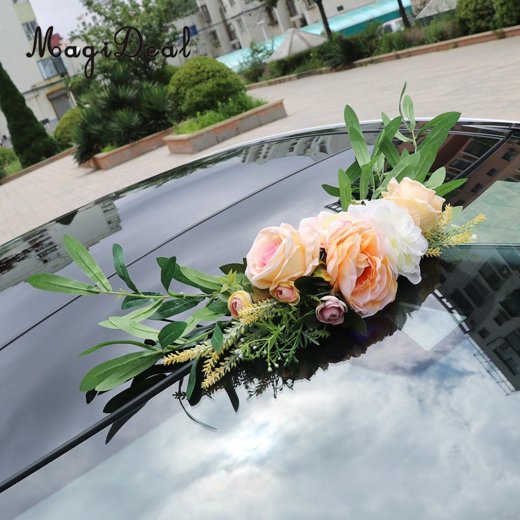 9pcs Wedding Car Decorations Kit Artificial Silk Flower Ribbon and Bows  Ties Set Limousine Car Roof Door Mirror Decor