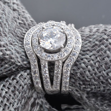 3Pcs/Lot Wedding Rings Set For Men And Women Round CZ Diamond Jewelry White Gold Plated Bague Femme Engagement Finger Rings