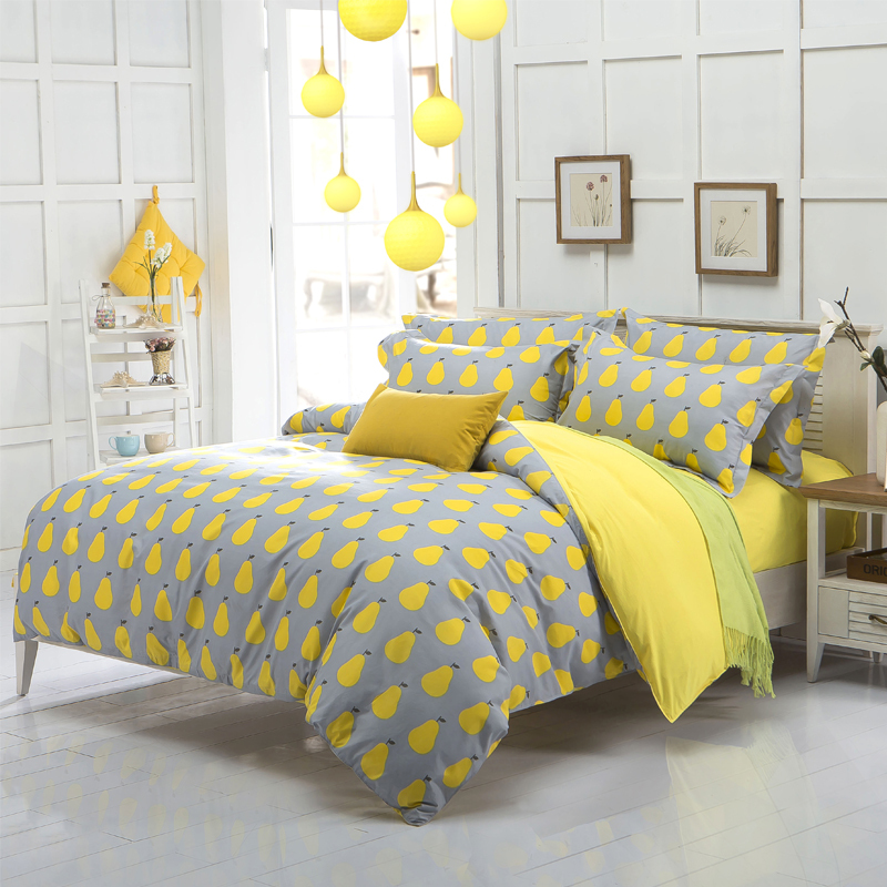 new arrival quality polyester pear apple yellow queen twin full bedding bed sheet set bedclothes duvet cover set bedding set