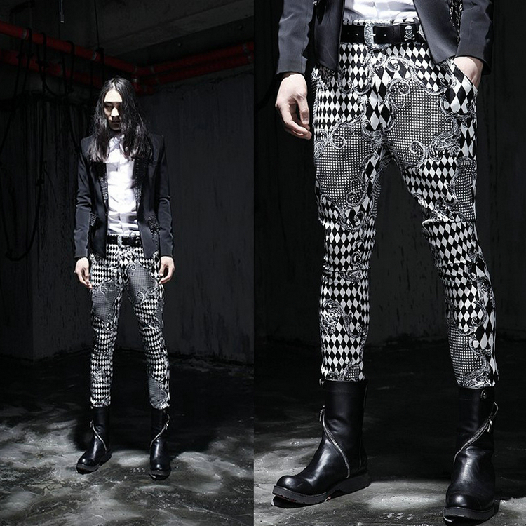 Men S Punk Rock Black White Pattern Gothic Goth Emo | korea men s needle fit skinny pants gangnam style punk Men S Punk Rock Black White Pattern Gothic Goth Emo | korea men s needle fit skinny pants gangnam style punk
