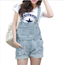 2016 S-XL Women Girls Washed Jeans Denim Casual Hole Jumpsuit Romper Overalls Light Blue Jeans Shorts Pants