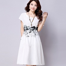 2016 New summer maternity drsees print cotton and linen plus size women’s dresses pregnant dresses 16093