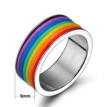 New Hot 2015 Jewelry High Quality Inlaid Stone Stainless steel GAY Lesbian Ring Rainbow Ring 1