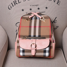 British style plaid bag women backpack canvas and genuine leather shoulder bag famous brand women s