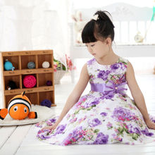 Child Baby Girls Kids Clothes Summer Sleeveless Princess Wedding Party Purple Flower Bow Gown Full Dresses 2 4 6 7 8 9 10 Years