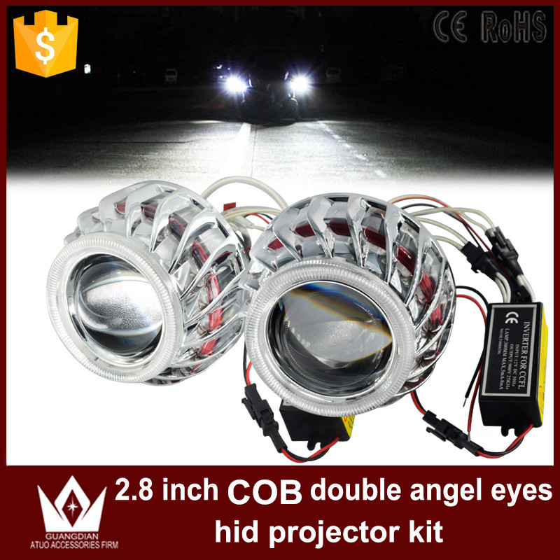 Night Lord COB F2 Circular /Round Double Angel Eyes bi -xenon hid conversion kit Projector Lens Light For Auto Headlights
