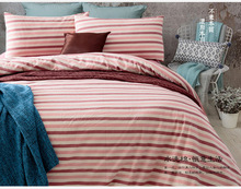 2016 New Dark Red Striped Cotton Duvet Quilt Cover Flitted Bed Sheet Pillow Case Bedding Set Bedspread Bedclothes Bed Linens
