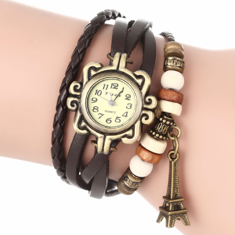 Relogio Feminino 2015 New Eiffel Tower Pendants Watch Fashion Vintage Cow Leather Watches Ladies Quartz Wrist