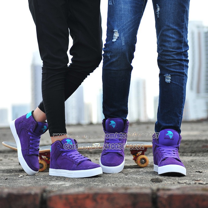 Wholesale Justin Bieber Skytop Chad Muska Purple Full Grain Leather Suede High Top Style Skate Shoes_11