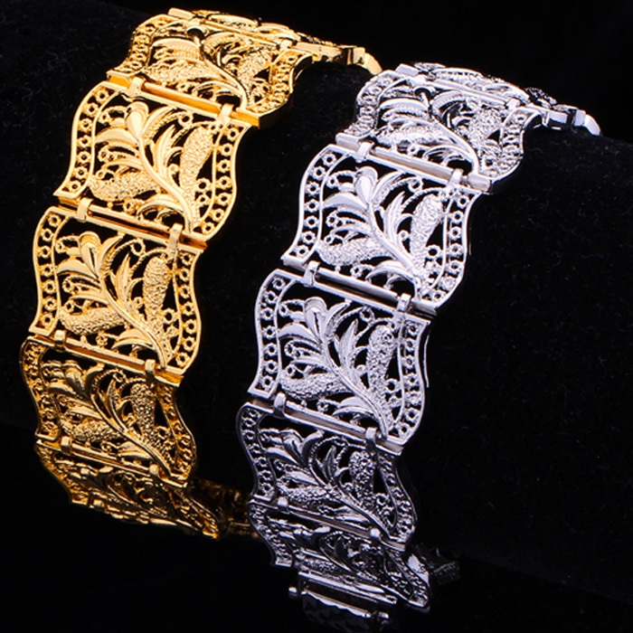 Vintage Bracelet Bangle Plant Pattern New Trendy Platinum 18K Real Gold Plated Women Men Jewelry 20